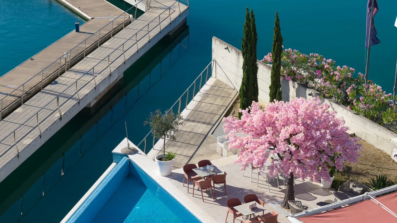 Waterfront terrace and Mediterranean landscaping at D-Marin Borik