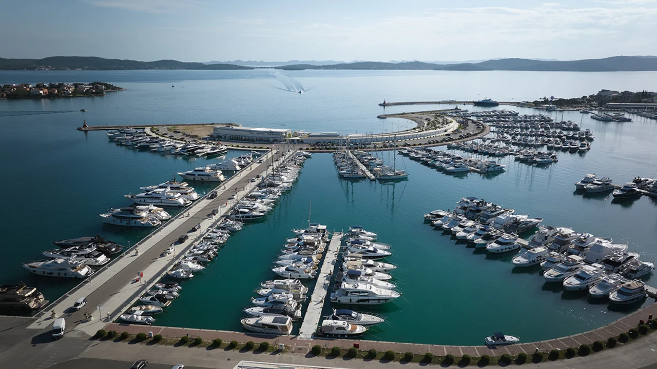 Aerial view of yachts and docks at D-Marin Dalmacija