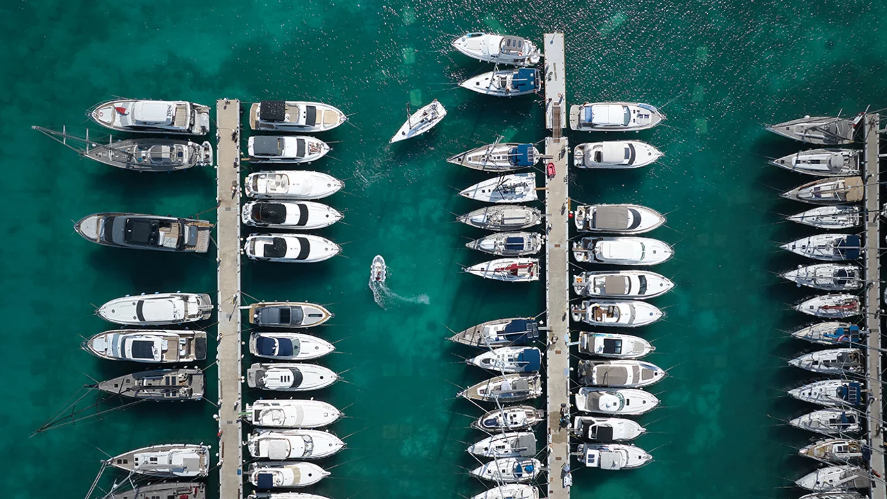Aerial view of yachts moored at D-Marin Tribunj