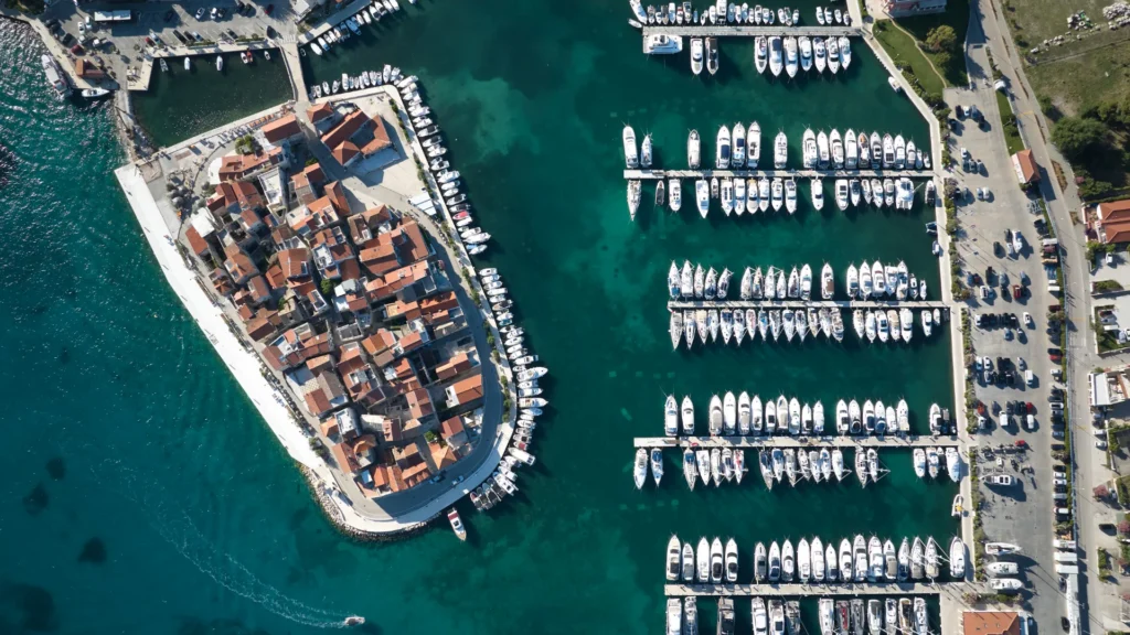 Aerial view of the historic centre and marina in Tribunj featured image