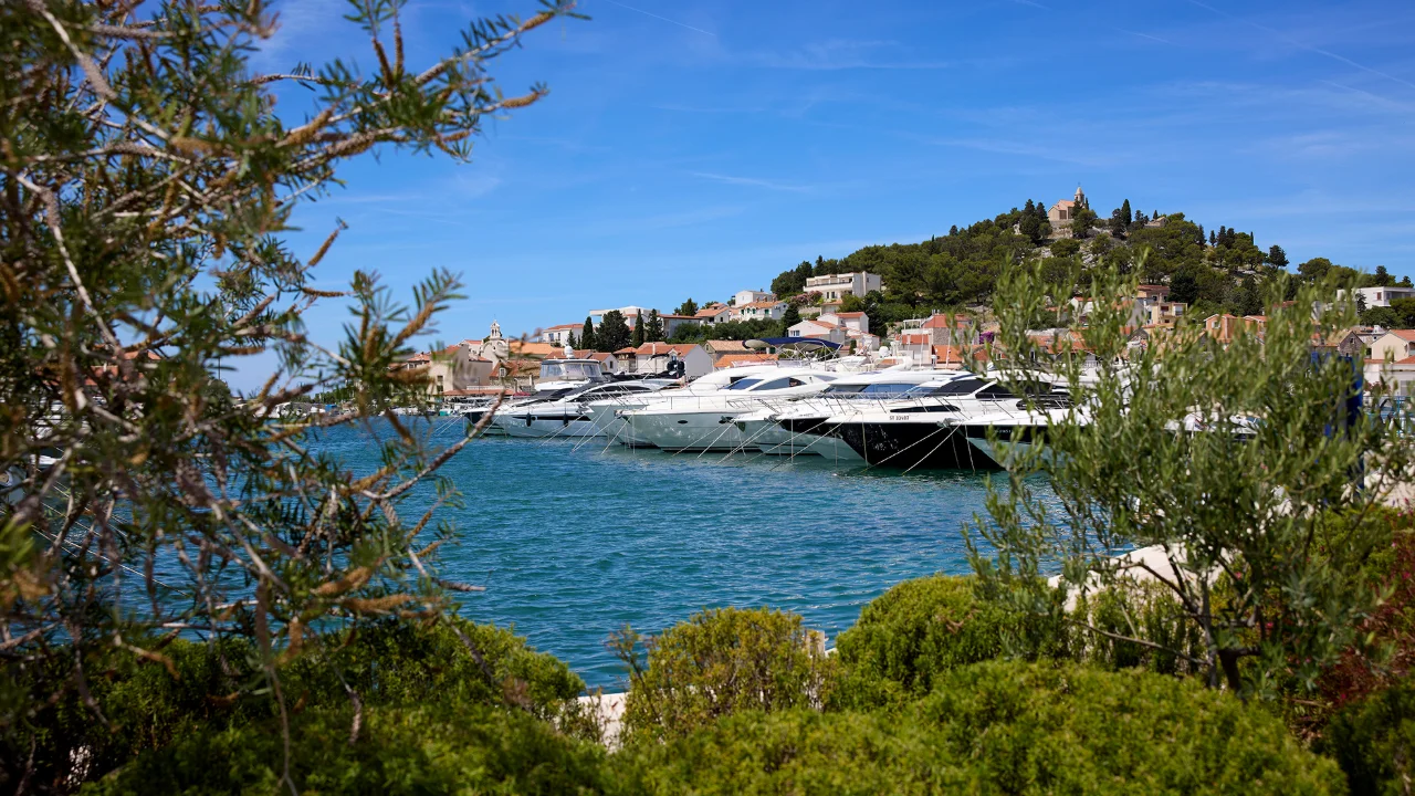D-Marin Tribunj with yachts and the historic town of Tribunj